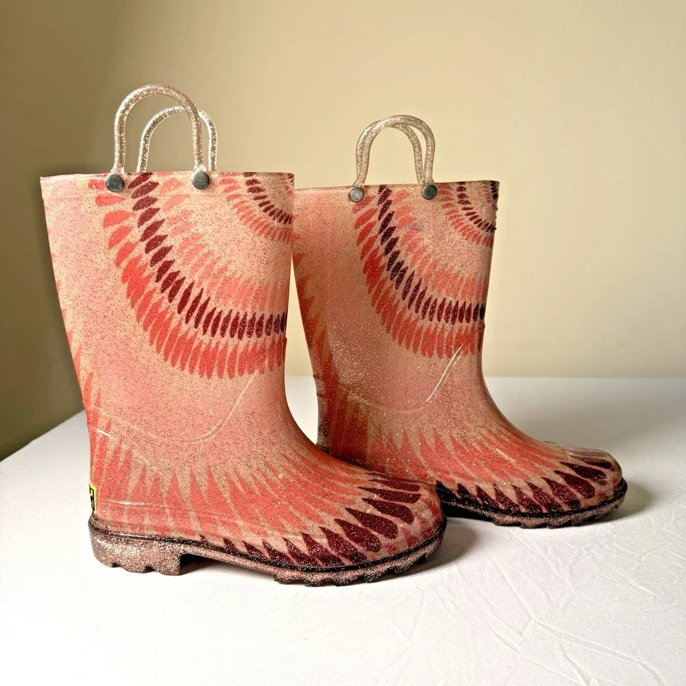 Western Chief Girls Tie Dye Lighted-Rose-Gold Rubber Boots Size 1 Rare